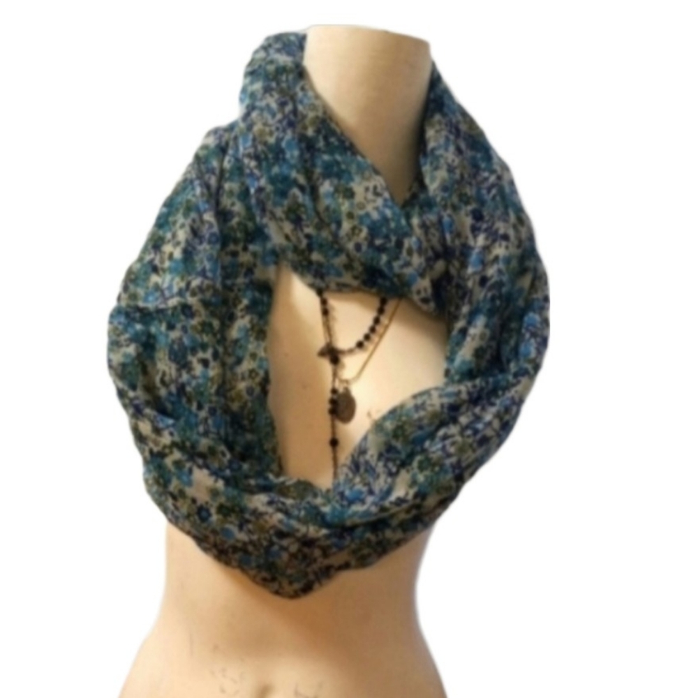 Blue‎ flowered infinity beautiful scarf SKUW202